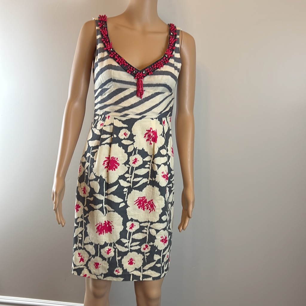 Nanette Lepore Embellished Floral Mixed Print Dress